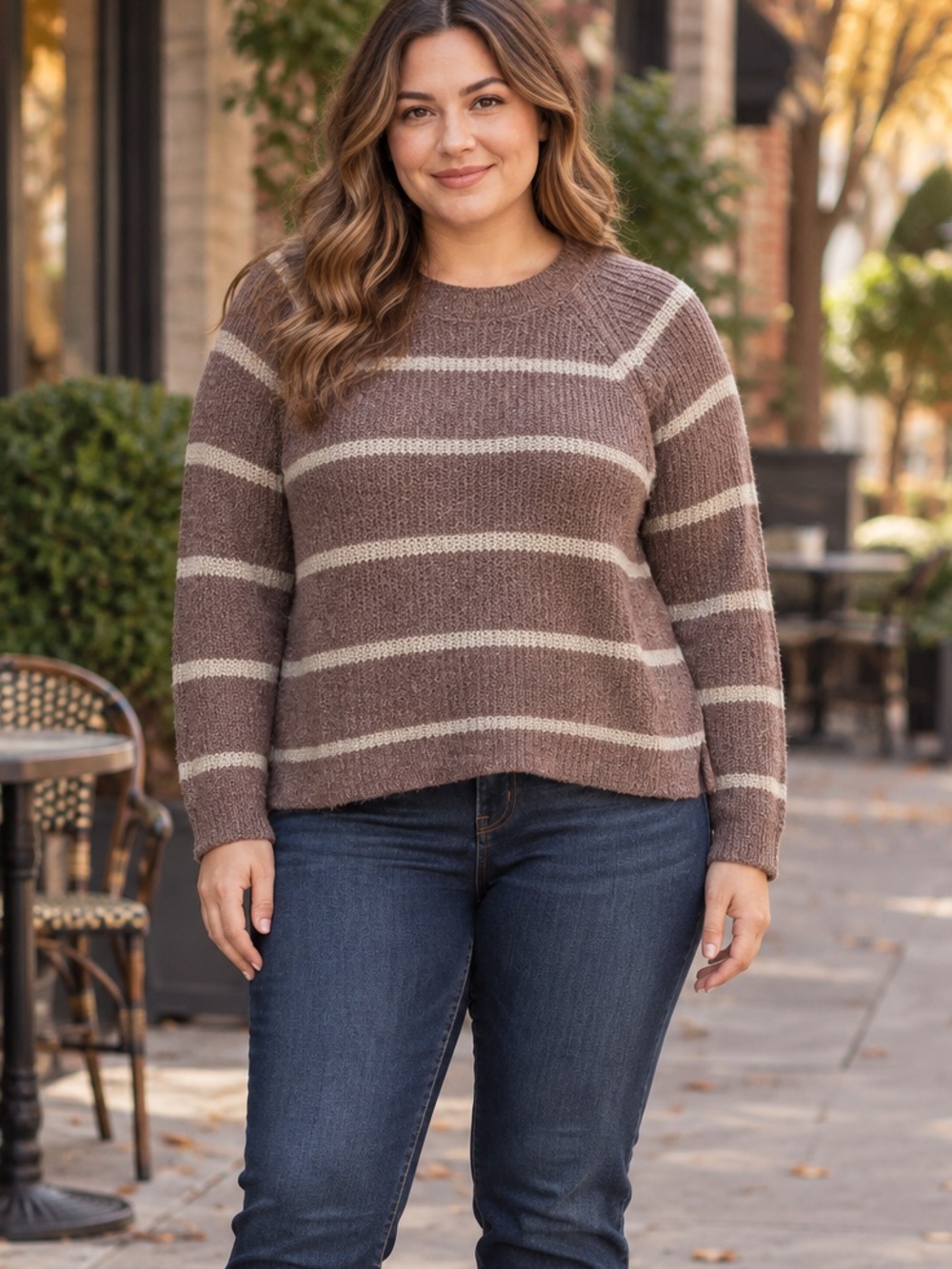 Moral Fiber Mauve Cream Striped Knit Sweater Women’s XL Lightweight Pullover